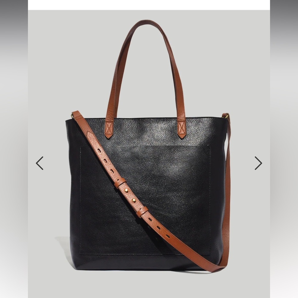 Madewell zip top medium transport tote - black and brown leather